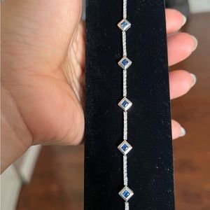 Fancy Diamond and natural sapphire bracelet 14k solid gold, 7-725” long .